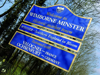 Wimborne Minster Welcome Sign